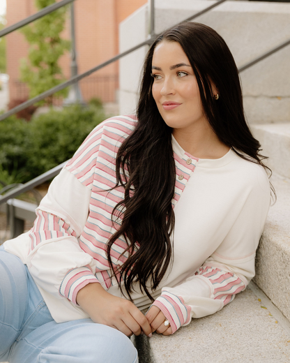 Bennie Stripe Stitched Detail Color Block Pullover Top