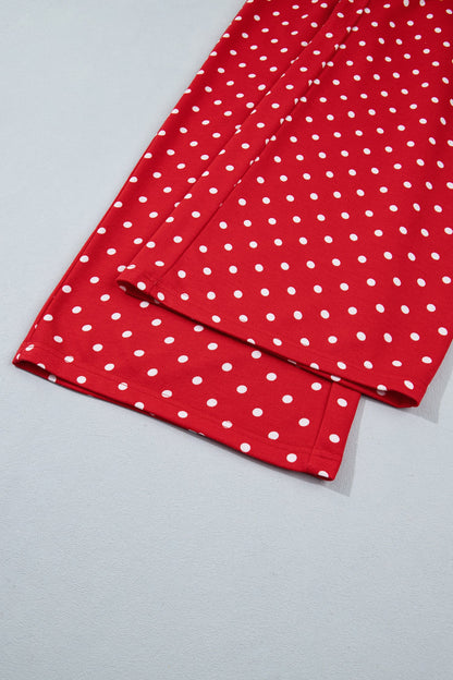 Jane Polka Dot Drawstring Wide Leg Long Sleeve Top Pant Set