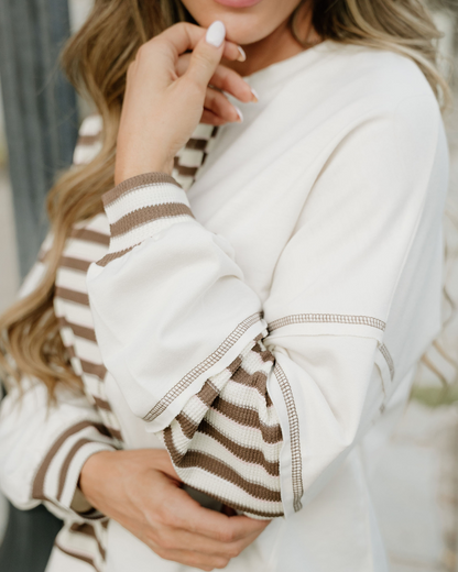 Bennie Stripe Stitched Detail Color Block Pullover Top