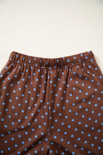 Jane Polka Dot Drawstring Wide Leg Long Sleeve Top Pant Set