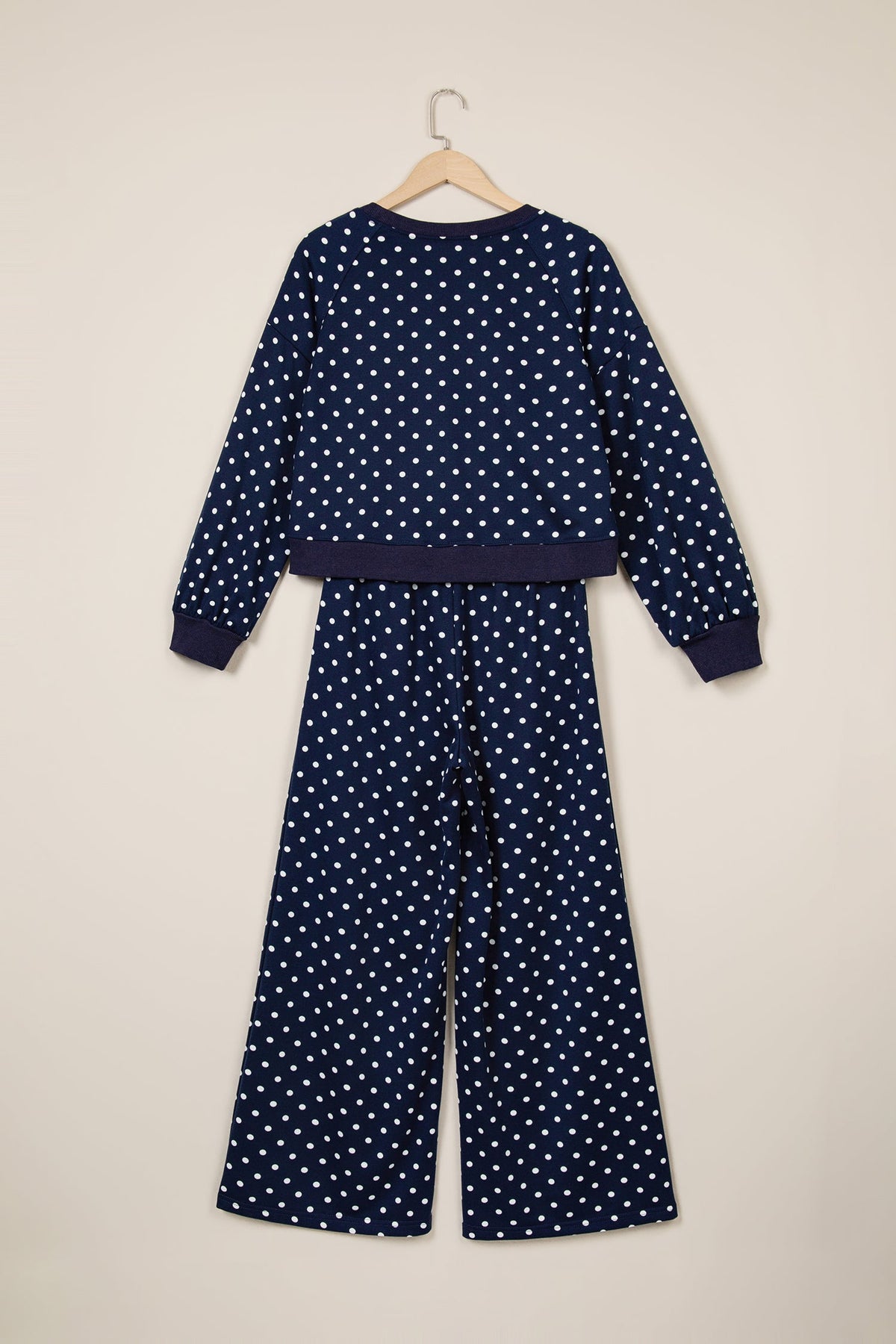 Jane Polka Dot Drawstring Wide Leg Long Sleeve Top Pant Set