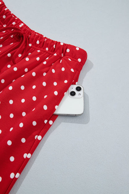 Jane Polka Dot Drawstring Wide Leg Long Sleeve Top Pant Set