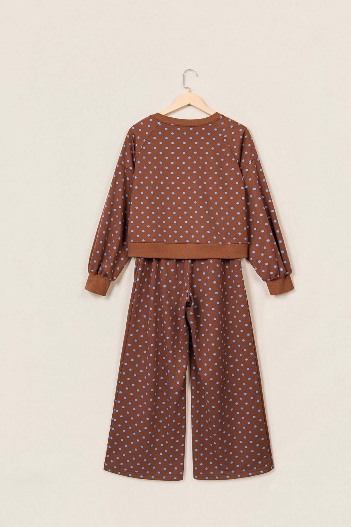 Jane Polka Dot Drawstring Wide Leg Long Sleeve Top Pant Set