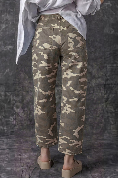 Collins Drawstring Elastic Waistband Pocketed Barrel Jeans