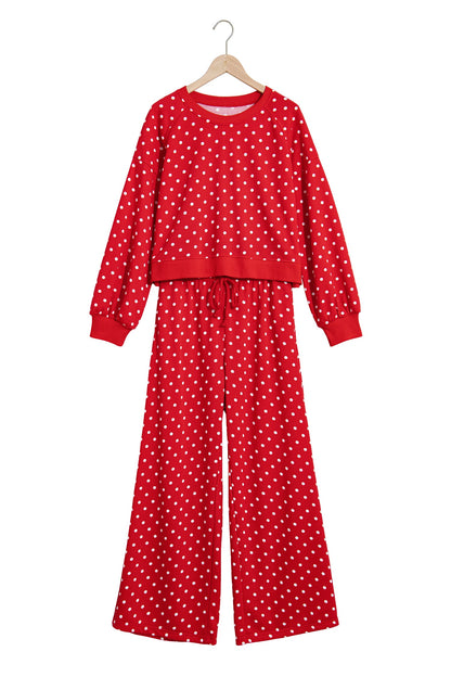 Jane Polka Dot Drawstring Wide Leg Long Sleeve Top Pant Set