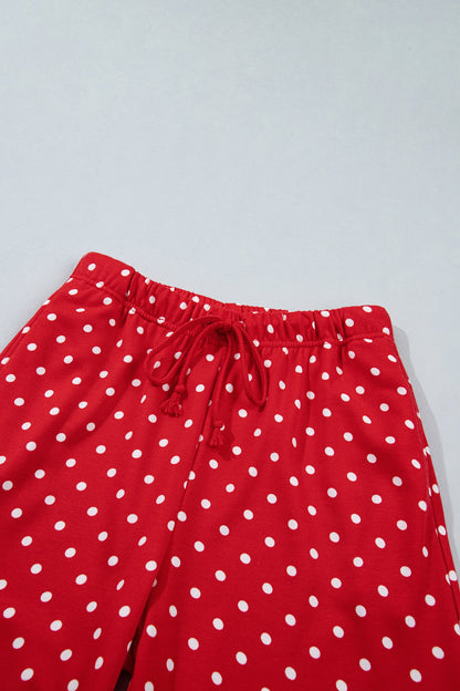 Jane Polka Dot Drawstring Wide Leg Long Sleeve Top Pant Set