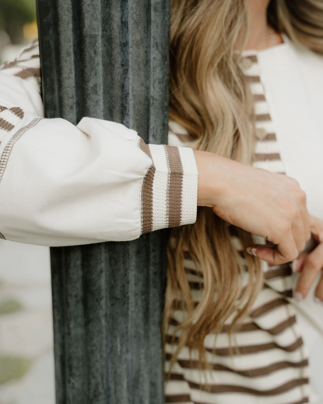 Bennie Stripe Stitched Detail Color Block Pullover Top