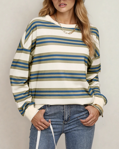 Sophie Stripe Crew Neck Drop Shoulder Pullover Sweatshirt