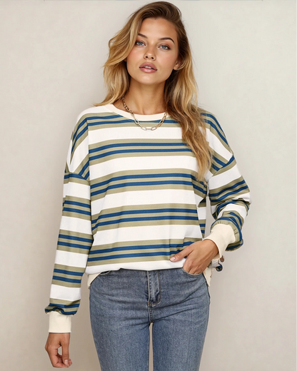 Sophie Stripe Crew Neck Drop Shoulder Pullover Sweatshirt