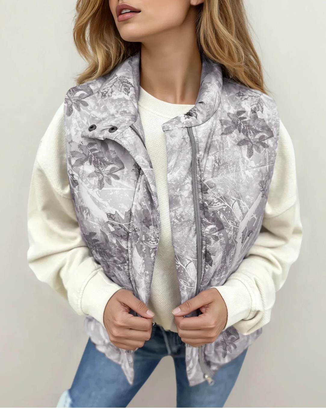 Tessa Camo Leaf Print Winter Puffer Vest
