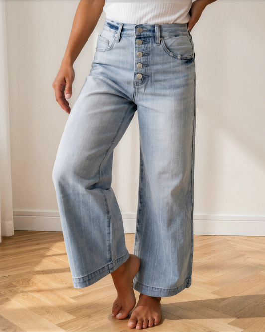 Veronica Pinstripe Wide Leg Jeans