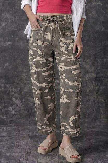 Collins Drawstring Elastic Waistband Pocketed Barrel Jeans
